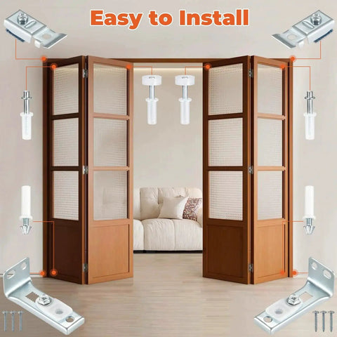 Bifold Door Hardware Repair Kit For 7/8 To 1 Inch Sliding Door Tracks, 2 Pack Includes Top And Bottom Brackets, Guide Wheels