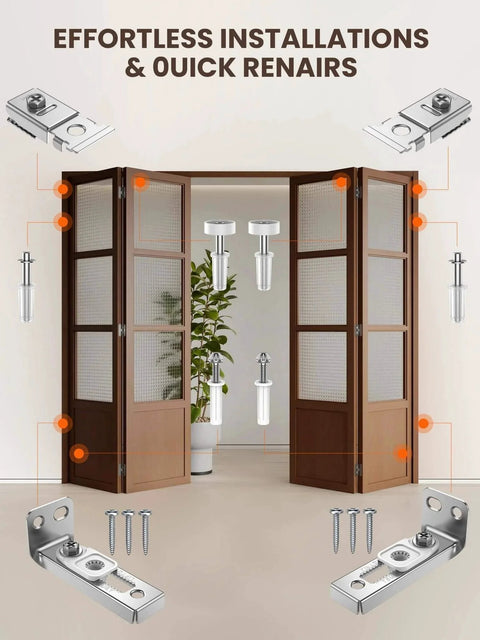 Bifold Door Hardware Repair Kit - 2 Pack Bi-fold Sliding Closet Door Hardware Kit for 7/8" to 1" Track shown with door components