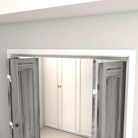 60 Inch Bifold Door Hardware Kit For Four Doors Aluminum Top Mounted Sliding Barn Door Hardware installed in a room