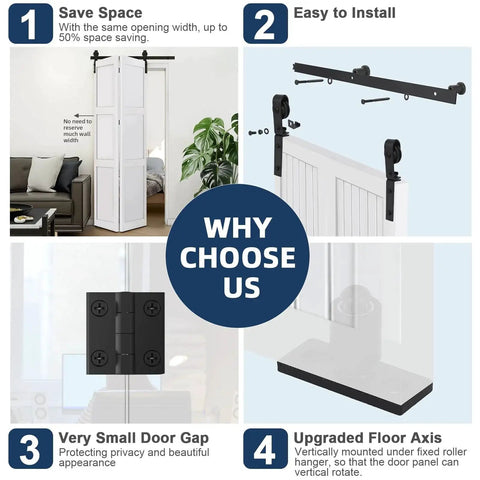 36 Inch Bifold Sliding Barn Door Hardware Track Kit For Two 16 Inch Bi Fold Closet Doors Heavy Duty Steel Rails Product Features