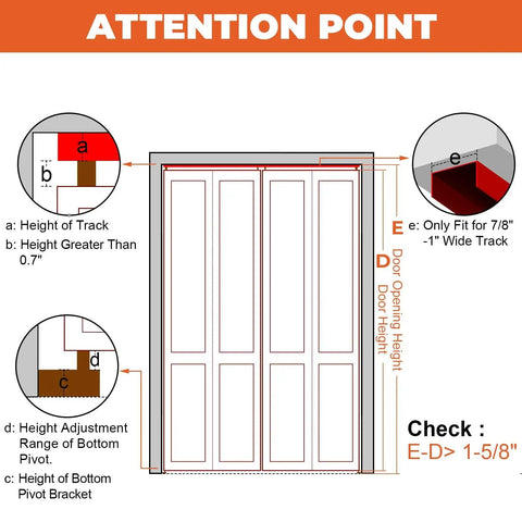 Diagram showing installation details for Bifold Door Hardware Repair Kit For 7/8 To 1 Inch Sliding Door Tracks, 2 Pack.