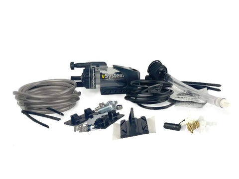 Essentials Micro VSystem Automatic Bike Chain Lubrication System With Scorpion Dual Injector and tubing components.