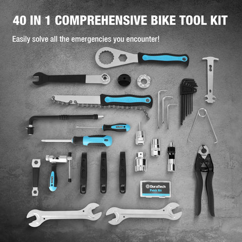 Go To 40 Piece Bike Repair Kit With Storage Case For Mountain And Road Bikes Includes Chain Tool Tire Levers Brake Pedal Tools And More
