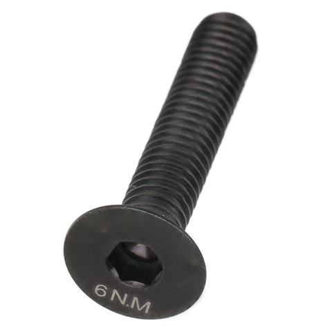 ✝️ Bike Stem Bolt Screw, M6 x 30mm Black Titanium Alloy Flat Head Headset Cap Bolts; close-up of fixing bolt against white background.