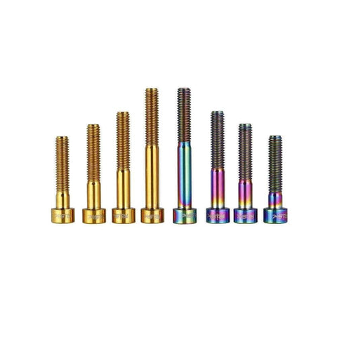 Gold and colorful ✝️ Bike Stem Bolt, Hex Tapered Bolts Screw Stem Top Cover Bolts Screw(Colorful-M6-35) set on white background.