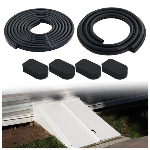 Bilco basement door weatherstrip kit with two rolls of black rubber seals and four foam cap pads