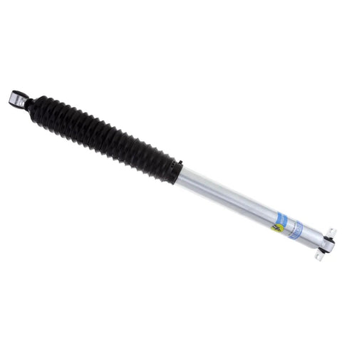 Bilstein 5100 Series Rear Shock Absorber For 2000 To 2005 Ford Excursion With 3 To 5 Inch Rear Lift Monotube Design Delivers Fade Free Performance And A Smooth Ride For Daily Driving And Rugged Off Road Fun, showing side view with black boot and metal body