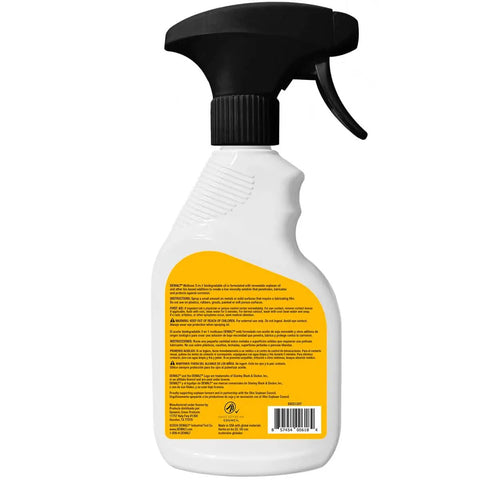 Back view of 11 oz bottle of 3 In 1 Biodegradable Penetrating Oil DeWalt For Quick Loosening Of Stuck Bolts, Hinges And Machinery