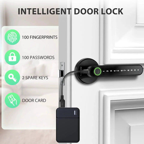 Biometric Fingerprint Door Lock With Keypad And Card Access for home office apartments and hotels, door mounted view.