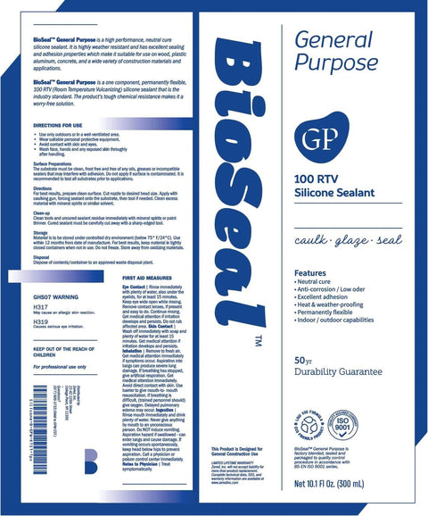 Packaging of General Purpose Silicone Caulk Sealant 10.1oz Tube, 100 Percent Silicone, Waterproof And UV Protected, with features listed.