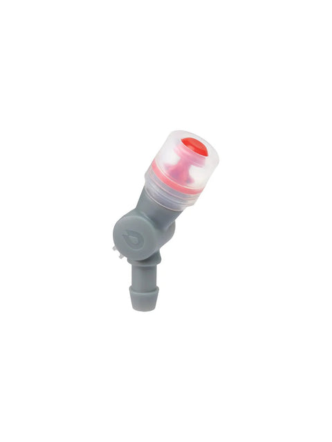 Osprey Hydraulics bite valve replacement, side view, gray plastic valve with translucent red cap