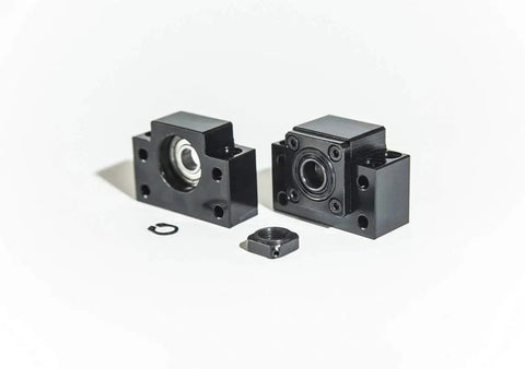 End supports BK BF10 for SFU1204 Ball Screw CNC Kit, black blocks with mounting holes for precise CNC positioning and smooth operation.
