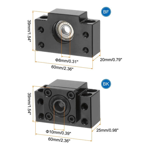 End Supports For BK10 And BF10 Ball Screws With Metal Ball Screw Nut CNC Machine Linear Motion Components 1 Set, front view