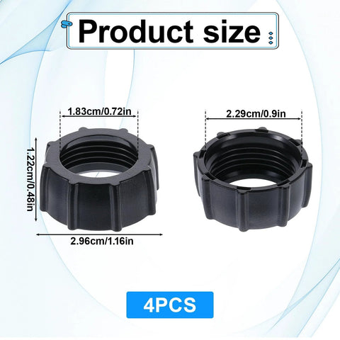 Product dimensions of 4 Pack 17mm Tightening Nuts for car phone mounts, shown as black ABS components for ball adapter head bracket.