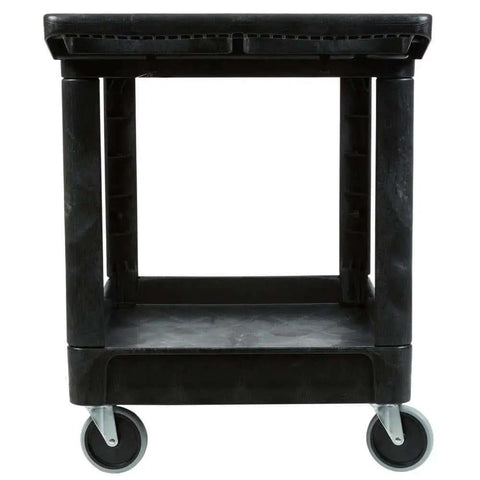 Heavy Duty 2 Shelf Utility Cart With Lipped Shelves And Ergonomic Handle, 500 Lb Capacity, Black Rolling Service Cart shown