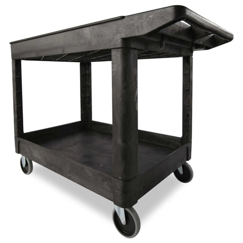 Heavy Duty 2 Shelf Utility Cart With Lipped Shelves And Ergonomic Handle, 500 Lb Capacity, Black Rolling Service Cart