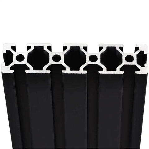 Close-up of Two Pack 20 Series T Slot 2080 Aluminum Extrusion Profile 19.7 Inch 500mm European Standard Anodized Linear Rail Black