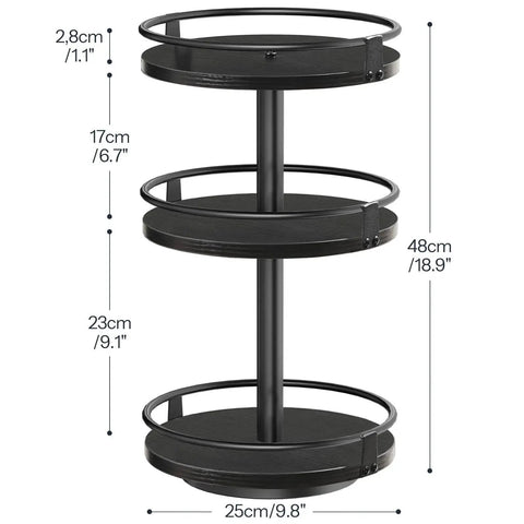 Rotating Spice Rack Lazy Susan With 360 Degree Turntable And Large Capacity Three Tier Vertical Storage Organizer in black