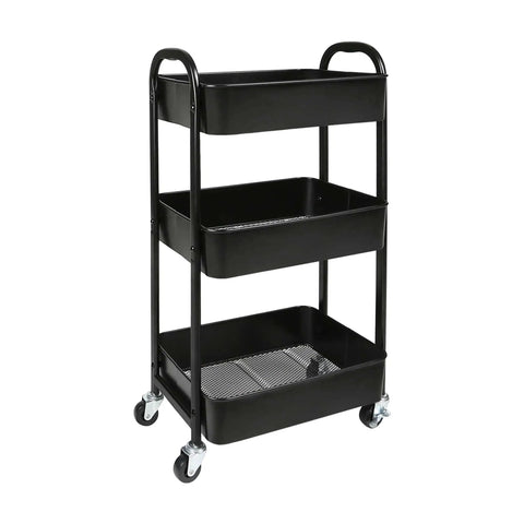 3 Tier Rolling Utility Cart With Caster Wheels Four Wheels Two Lockable For Kitchen And Bathroom Super Handy For Trays Towels