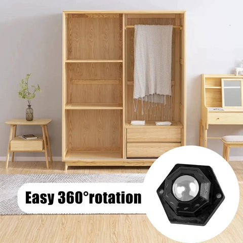 Four Ball Bearing Rollers With 360 Degree Swivel Universal Ball Casters, 200 Pound Capacity, Self-Adhesive Mini Casters For Trash Cans, Storage Cabinets, Small Furniture And Appliances, Black installed under wood cabinet