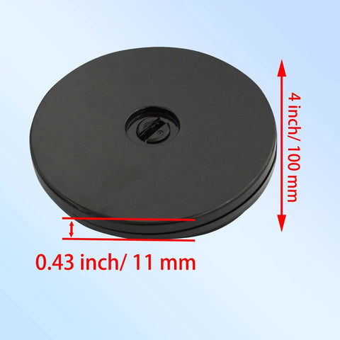 4 Inch Black Acrylic Lazy Susan Turntable Set with dimensions in inches and millimeters for spice rack table cake kitchen pantry organization.