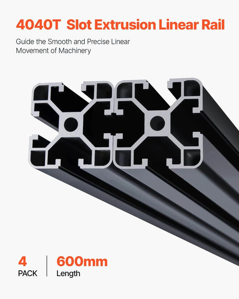 4PCS 23.6 in (600 mm) T Slot 4040 Aluminum Extrusion Profile, European Standard Anodized Linear Rail shown in black