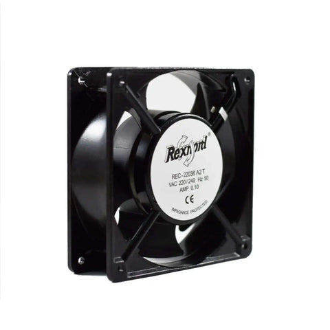 Square 4x4 Inch Aluminum Die Cast Exhaust Fan Panel Mount in Black with 22038 A2 T Model PBT Impeller Sleeve or Ball Bearing