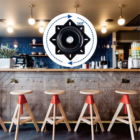 Bar stools with overlay of 2 Pack 7 Inch Square Lazy Susan Turntable Bearings, Heavy Duty Zinc Plated Swivel Hardware for furniture, 360-degree rotation