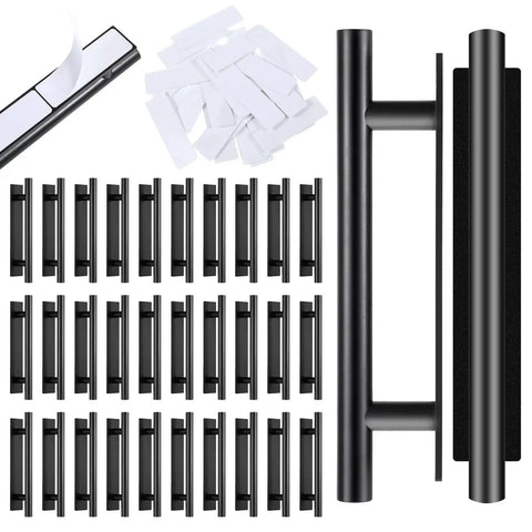 30 Pack Self Stick Push Pull Cabinet Handles In Black ABS Plastic No Drill Adhesive Peel And Stick for Kitchen and Bathroom