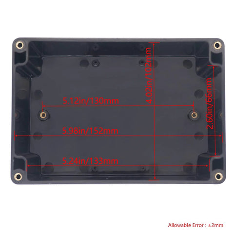 Inside view of IP65 Outdoor Waterproof Electrical Box For DIYers With Cable Glands ABS Black Junction Box showing dimensions.