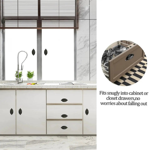 4 Pack Black Adhesive Cabinet Knobs Peel And Stick No Drilling Self Adhesive Drawer Pulls installed on kitchen cabinets
