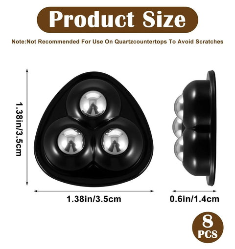 Adhesive Caster Wheels For Appliances, 360 Swivel Mini Rollers With Self Adhesive Tape, Quick Install And Non Destructive Fit, Ideal For Kitchen Appliances, Coffee Makers, Countertops And Storage Boxes, Black, side and top view, dimensions labeled.