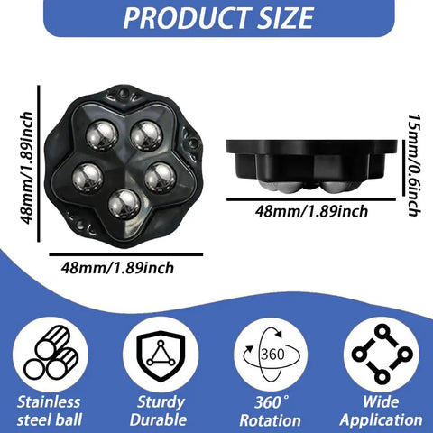 Top and side view of 8 Pcs Self Adhesive Caster Wheels Stainless Steel 360 Degree Swivel Low Profile Rollers With Brake Pads