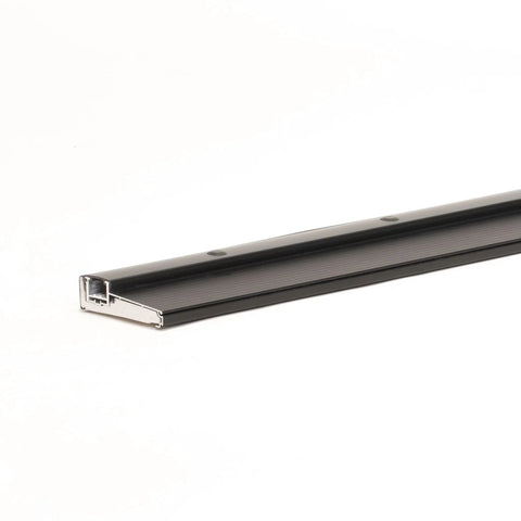 Side view of black Adjustable Aluminum Threshold - Extra Short Width with Hidden Screws, 36 inch, showing weatherproof design for various door heights.