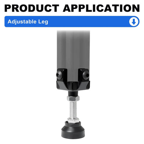 Close-up of one leg from the Four Pack 3030 Adjustable Leg Feet in black for 30x30 T-Slot and V-Slot aluminum extrusion.