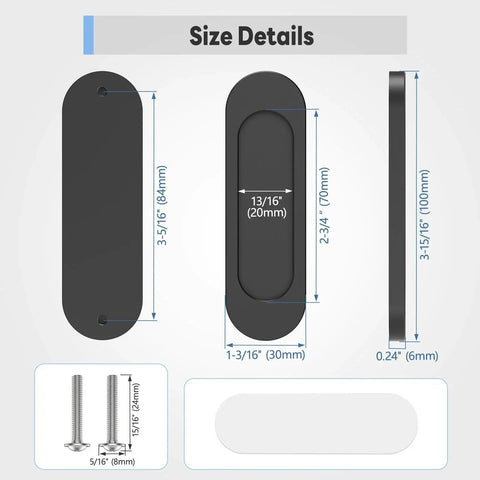 2 Pack 4 Inch Self Adhesive Sliding Door Handles Aluminum Alloy No Drill Installation Black Size Details