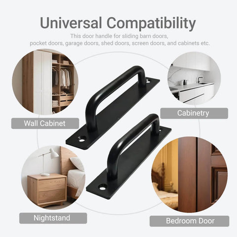 2PCS 5.8 Inches Barn Door Handle, Premium Aluminum Alloy Gate Handle shown for kitchen, cabinet, nightstand, and bedroom door use