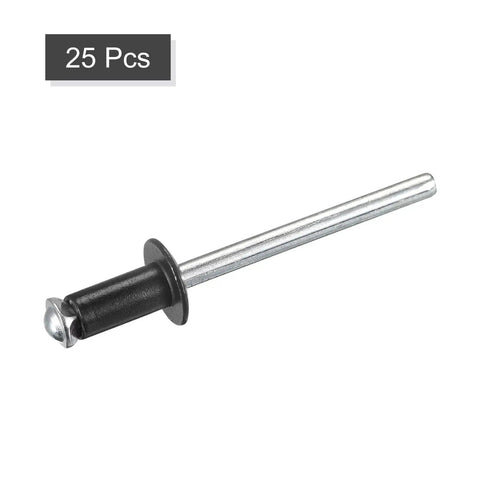 Aluminum Blind Rivets 5mm By 10mm Open End Flat Round Head Black 25 Pcs Pack For Metal Plate And Leather Jointing