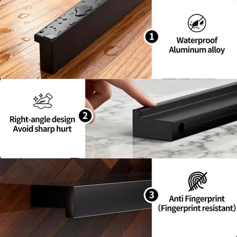 Image showing waterproof, anti-fingerprint 5 Pack 192mm Center Hole Tilted Black Cabinet Handles L Rectangle Aluminum Alloy Pulls.