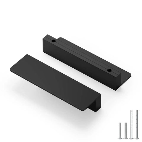Ten Pack Black 3 Inch Cabinet Handles Finger Pulls Edge Pulls For Cabinets And Drawers Aluminum Alloy Flat Hidden Hardware
