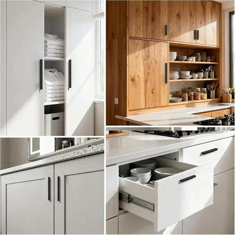 5 Pack 192mm Center Hole Tilted Black Cabinet Handles L Rectangle Aluminum Alloy Pulls in modern kitchen cabinetry