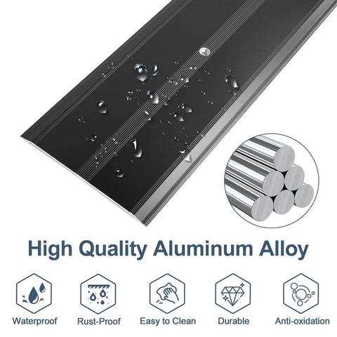 Aluminum Metal Door Threshold, Floor Transition Strip, 36'' L x 4'' W x 0.1'' H, Flat-Profile Threshold in black with aluminum texture