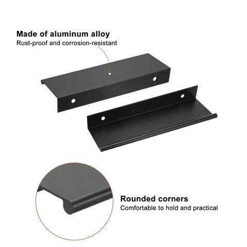 Two Pack 150mm Cabinet Edge Finger Pulls Black Aluminum Alloy Back Mount Concealed Tab Handles For Hidden Drawers detail view