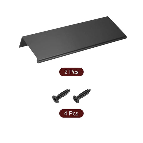 Two Pack 150mm Cabinet Edge Finger Pulls Black Aluminum Alloy Back Mount Concealed Tab Handles with screws for Hidden Drawers