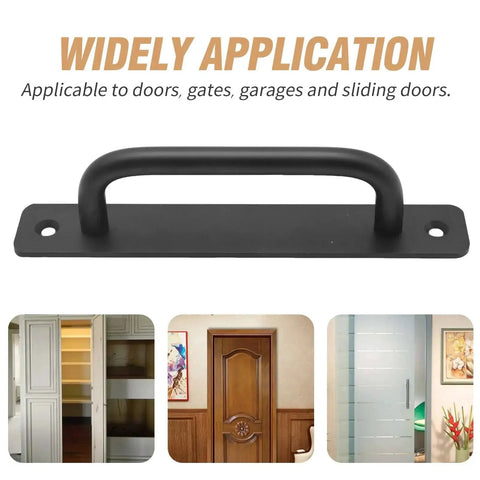 Center Hole Gate Handle For Sliding Barn Doors Pocket Doors And Bifold Closets Black Aluminium Door Pull 5 Inch Long Durable Aluminium Alloy Easy Maintenance Hardware Replacement Matte Finish, shown with various applications.