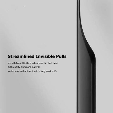Side view of Five Pack Concealed Finger Pulls for Cabinets and Drawers in Black Aluminum, long edge tab pulls, smooth corner design.