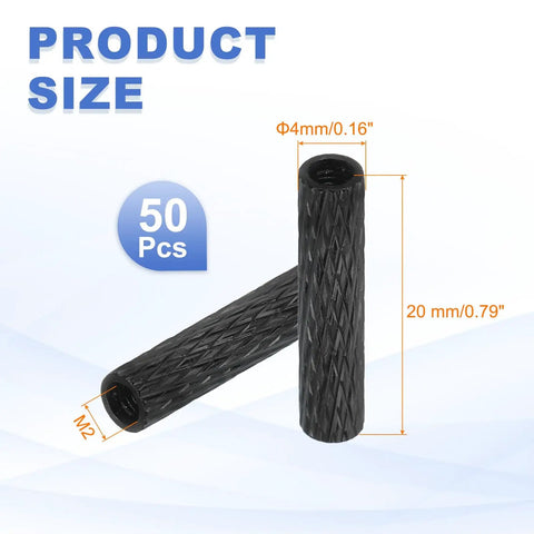 Beef Up Your RC Drones With 50Pcs M2 X 20mm Aluminum Knurled Spacer Standoff Set For FPV Quadcopters Black 4mm OD shown side view