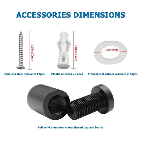 Aluminum Solid Sign Standoff Screws 12 Pack Five Eighths By Three Quarters Inch For Acrylic And Glass Displays Black Anodized