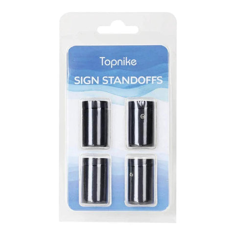 Pack of four black aluminum side clamp standoffs, 3/4 x 1 inch, for acrylic PVC glass panels, burglarproof sign hardware with spacers