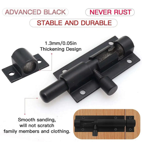 Beefy 2 Inch Black Aluminum Slide Bolt Latch For Doors And Gates, Heavy Duty Barrel Lock With Screws Included, Rust Resistant